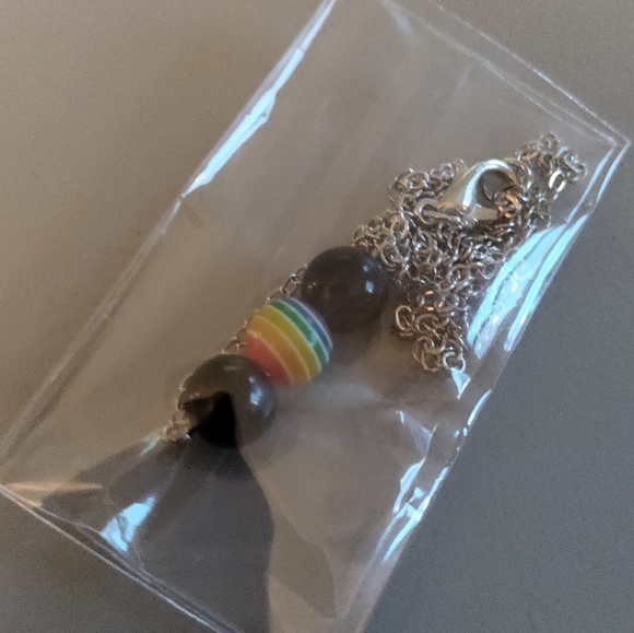 Andrew Christian Pride Element Necklace rainbow black bead on chain - Picture 2 of 5